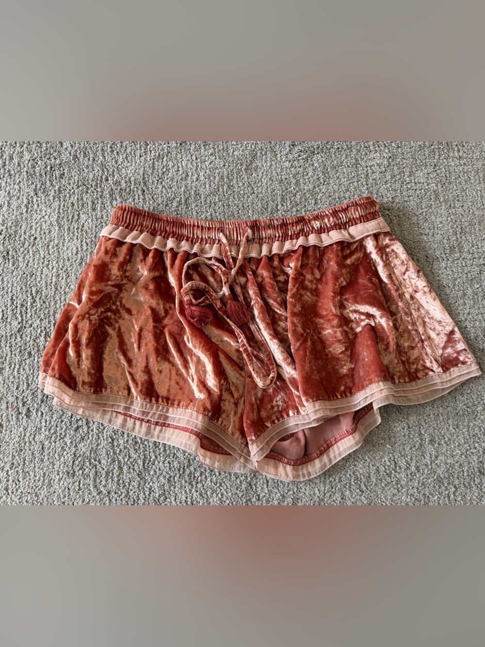 Free People Velvet Drawstring Shorts in Rose Rust Sz XS Soft Flowy Boho Festival